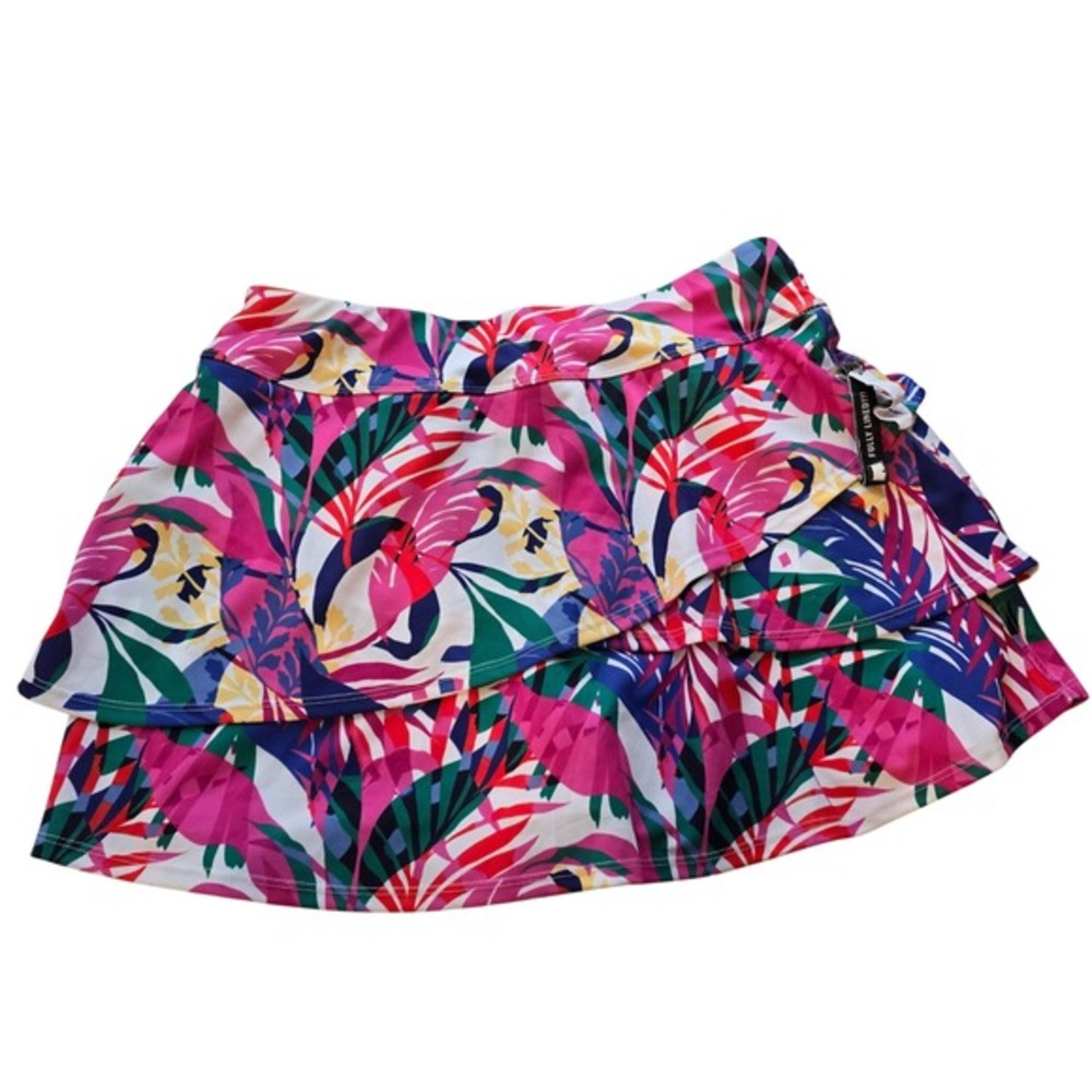 🆕️ N Natori Tropical Floral Tiered Athletic Skort Pink Blue Smartphone Pocket